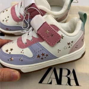Zara Kids White and Pink Star Sneakers